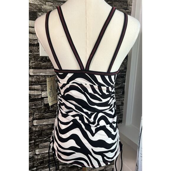 CLEARANCE Tankini Med NWT Cross Front Zebra Ruched w/ Ties Beach Pool Lake Vacay - Picture 5 of 7